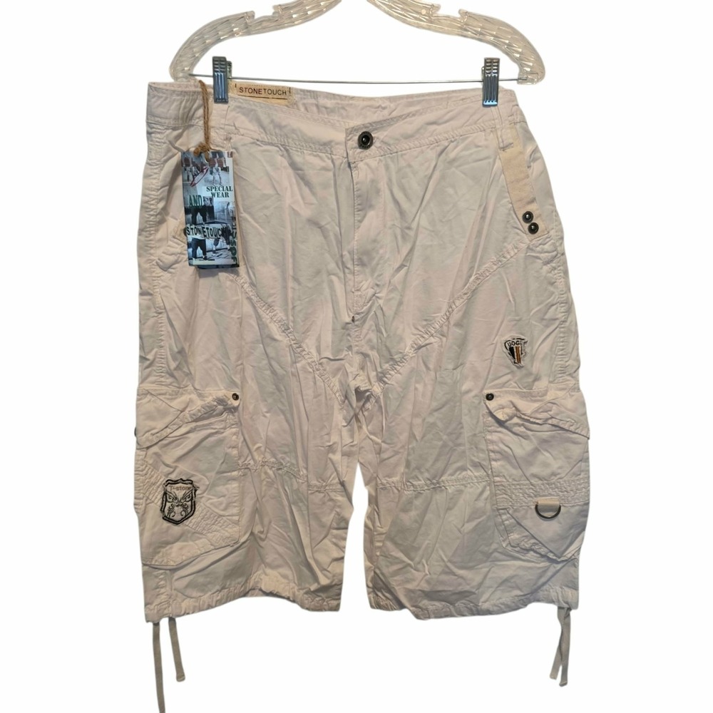 Vintage Stone Touch Cargo Shorts Skater Baggy Combat White Grunge Long 38 NWT